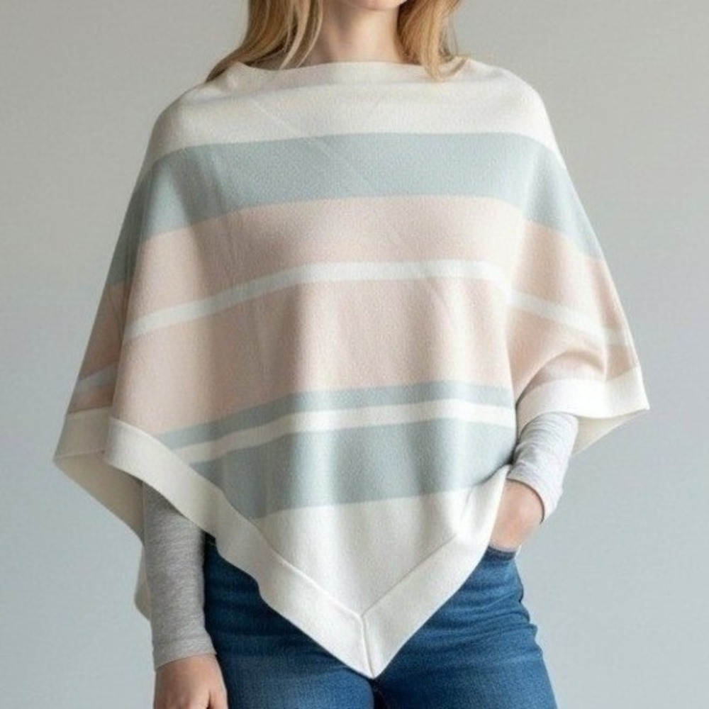 Barefoot Dreams CozyChic Ultra Lite Striped Poncho One‎ Size Soft Luxury NWT